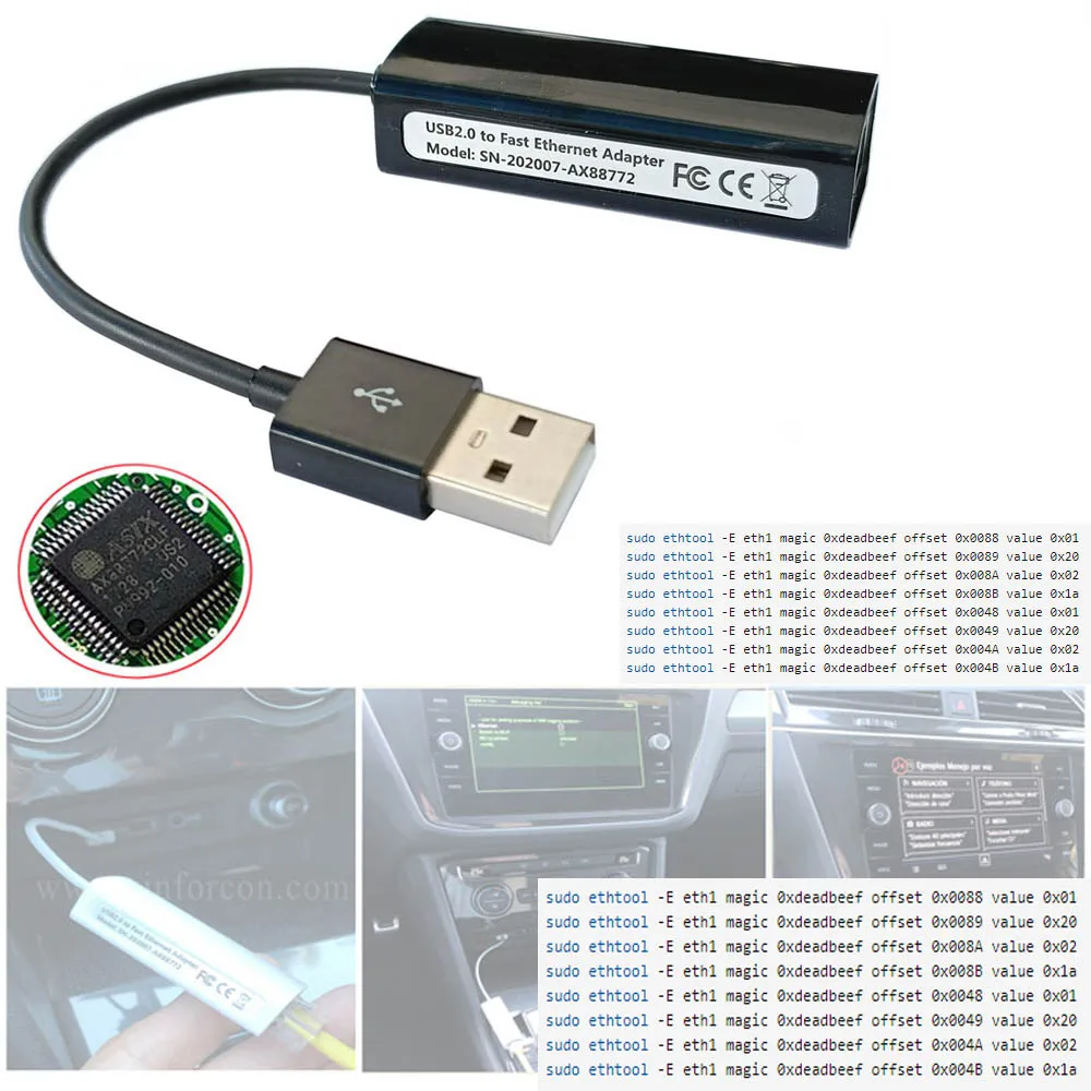 Cable USB a Ethernet para DLink DUB E100, Convertidor para Volkswagen VW Tiguan Passat Golfmk7 MIB2, Cable de Actualización para Hacking