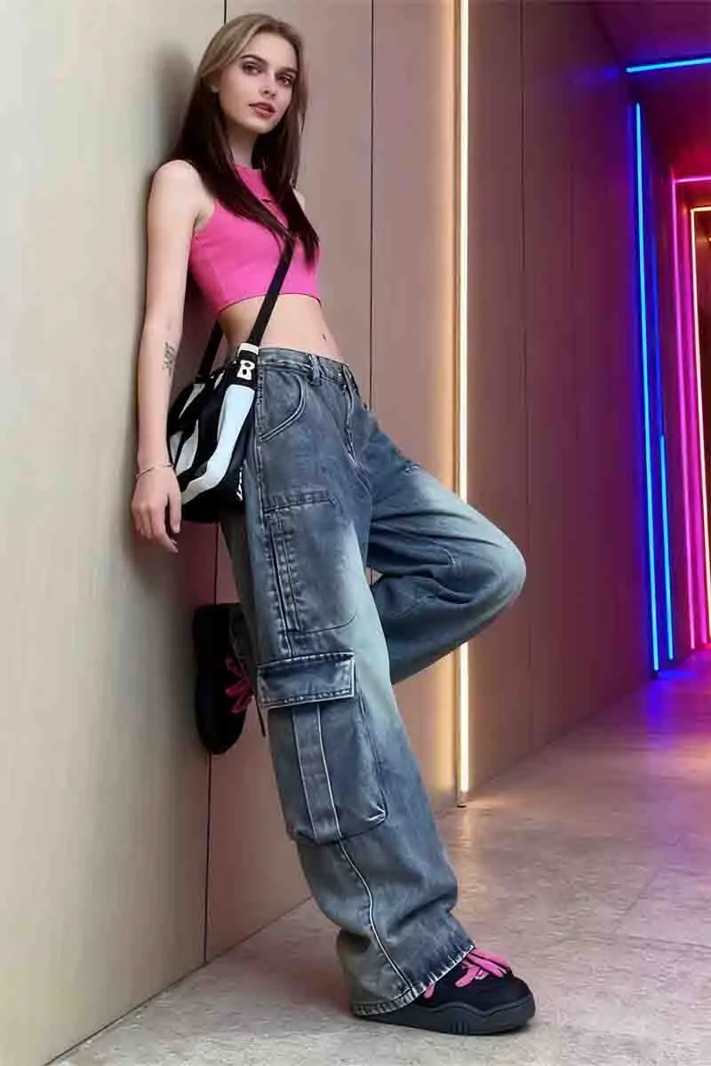 

Брюки-карго женские бегуны весенние нейлоновые многослойные минимализм эстетика художественное городское социальное вязание с рисунком легкий пряный