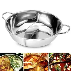 28/30cm Twin Divided Hot Pot Stainless Steel Hotpot Kitchen Cooker Gas Stove Compatible Pots Home Kitchen Cookware Soup Cooking