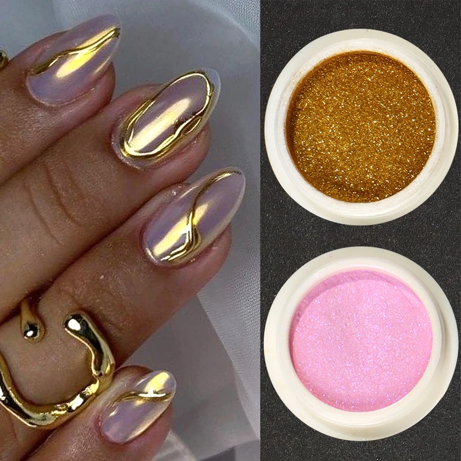 23 قطعة كروم مرآة مسمار مسحوق الصباغ المجسم الفضة الذهب مسمار الفن بريق قزحي الألوان لامع Y2K فرك الغبار الديكور