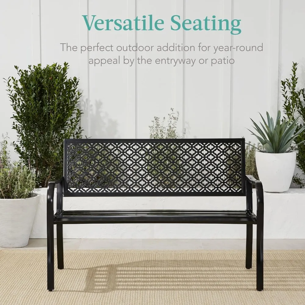 Banc d'extérieur en acier métallique, meubles pour jardin, porche, entrée géométrique, 2 hypothèques