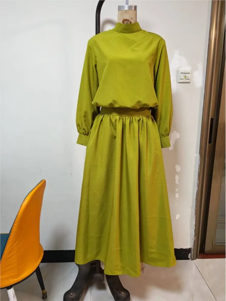 New Retro Solid Woman Elegant O Neck Long Sleeve Top Pullovers And Pleated Skirts Suits Spring Autumn Loose Part Two Piece Set - Image 6