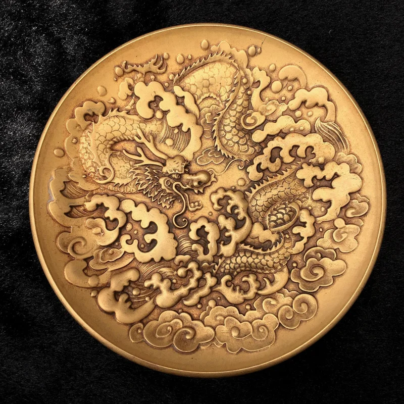 Antique Style Dragon Flying Brass Dish Tea Saucer Coaster Home Desktop Decoration Craft Ornament Copper Plate