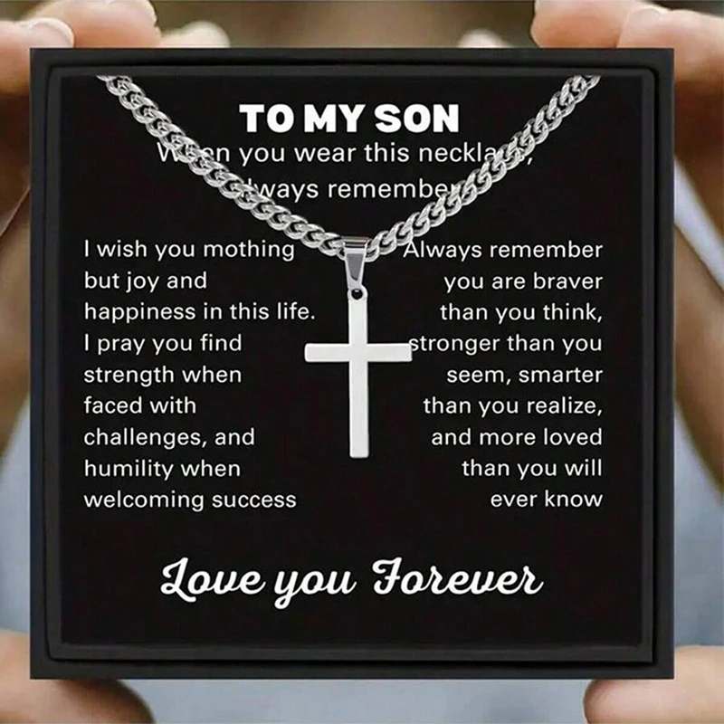 To My Son Stainless Steels Cross Christian Prayer Necklace   Pendant With Card Necklaces For Men