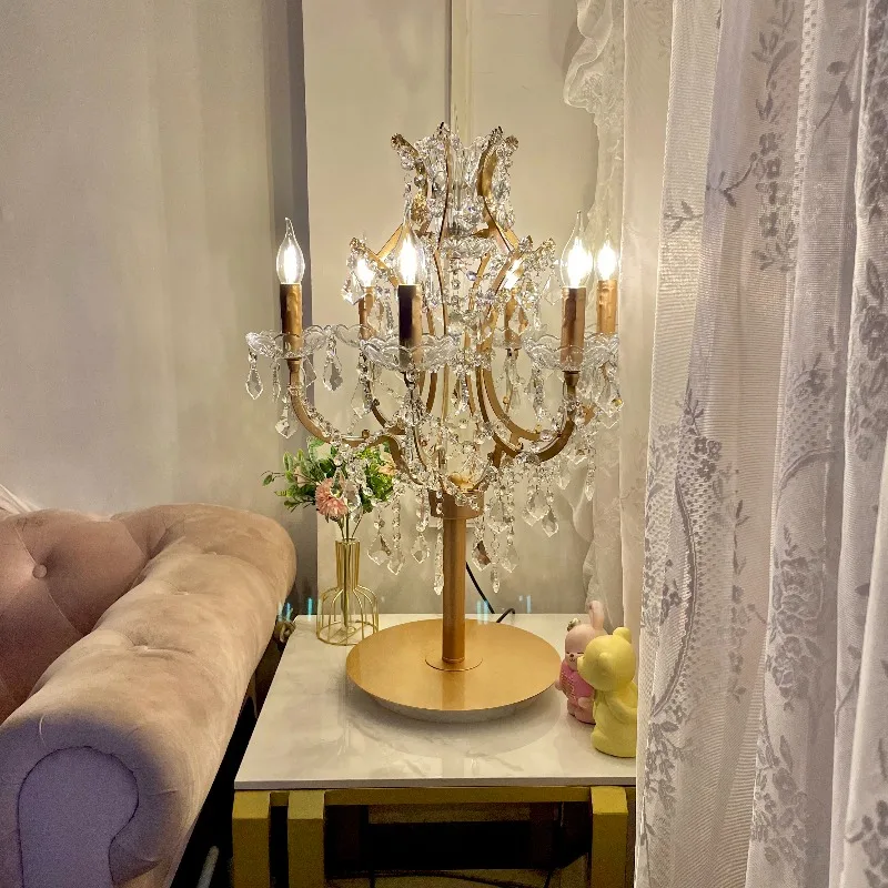 

European Luxurious Crystal Floor Lamps Retro Living Room Villa Restaurant Coffee Shop Room Decoration Dimming LED Vertical Light