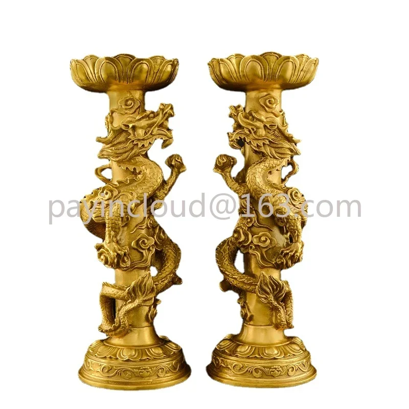 Retro Domestic Buddha Worship Brass Lotus Candlestick Decoration Brass a Pair of Chinese