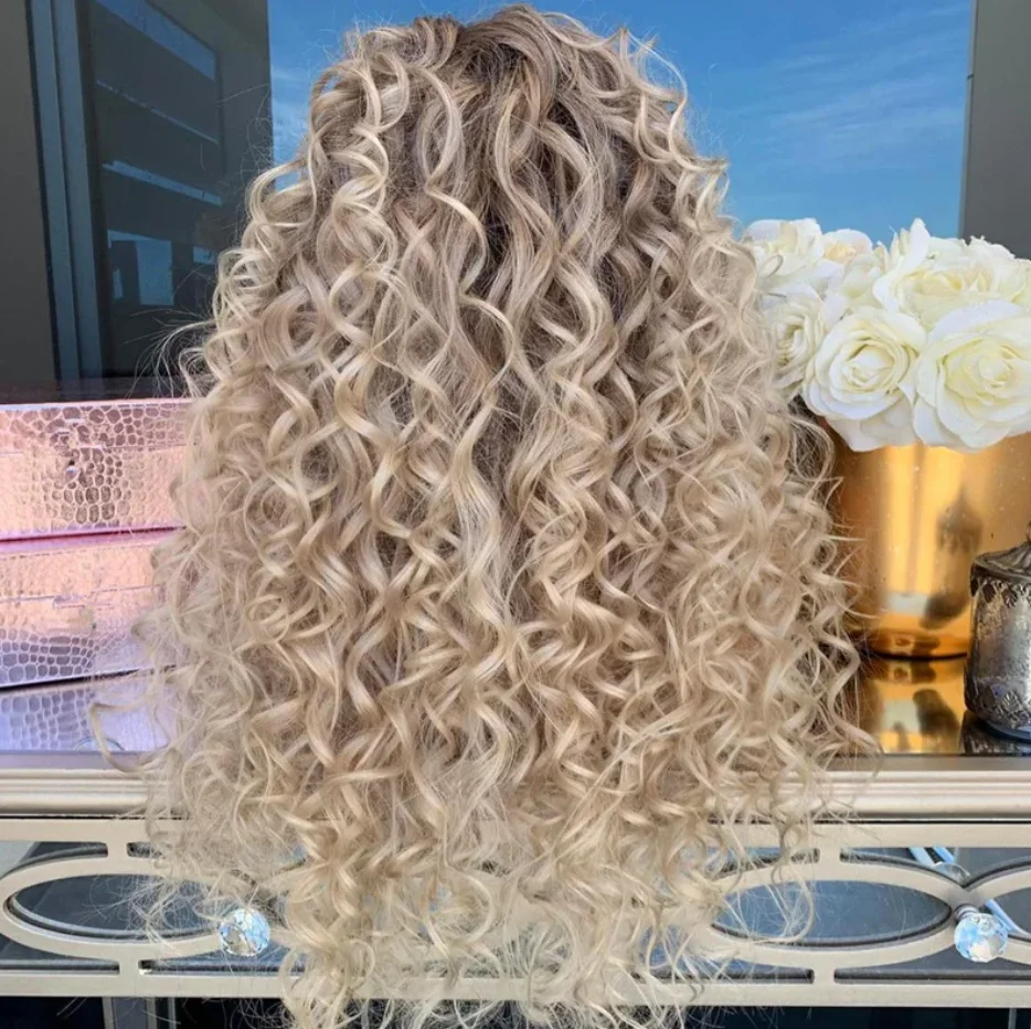 الأفرو غريب مجعد الاصطناعية الدانتيل شعر مستعار أمامي البلاتين شقراء قبل قطعها شعري شعر مستعار للنساء حفلة يومية تستخدم التخليص بيع #4