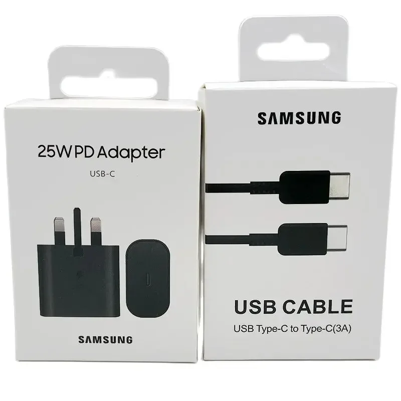 Samsung S23 FE Usb Type C 25W Super Fast Charge Charger PD UK Wall Power Adapter Cable For Galaxy A52 A54 A14 A53 A34 A73 S24 5G