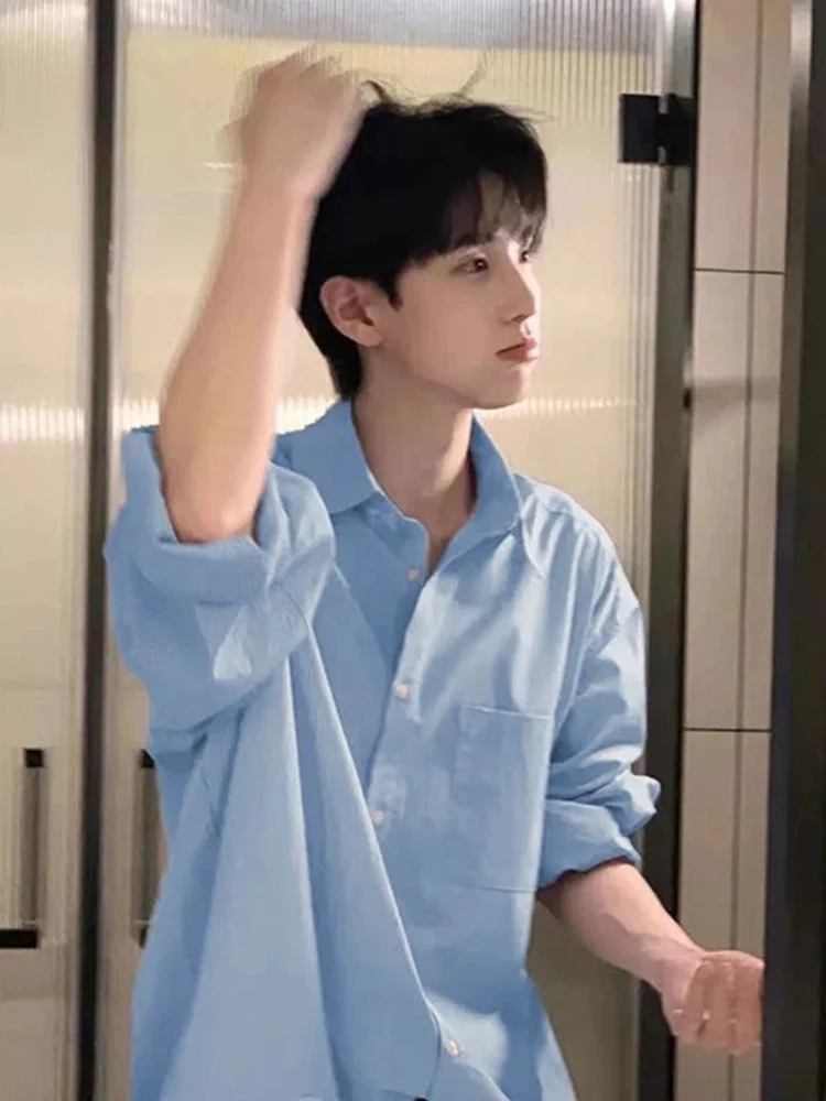 Light Blue Long Sleeve Men's Shirt Clean Cut Japanese Style Autumn Sun High End Feeling Boys' Clothing Dk Handsome Shirt Jacket