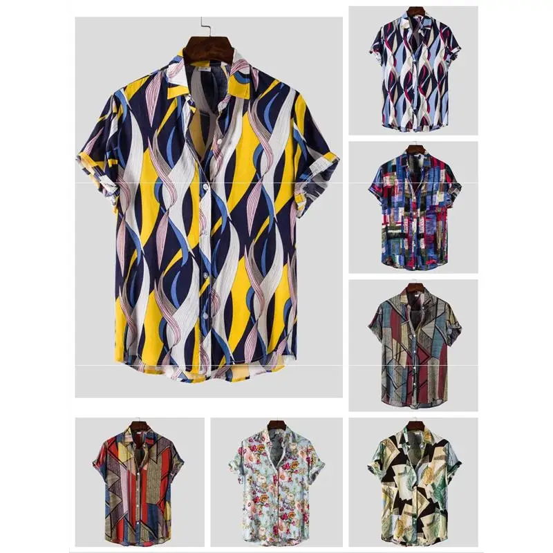 3XL Floral Hawaiian Aloha Shirt Men Summer Short Sleeve Loose Fit Thickened Fleece Linen Travel Wear Autumn Collection