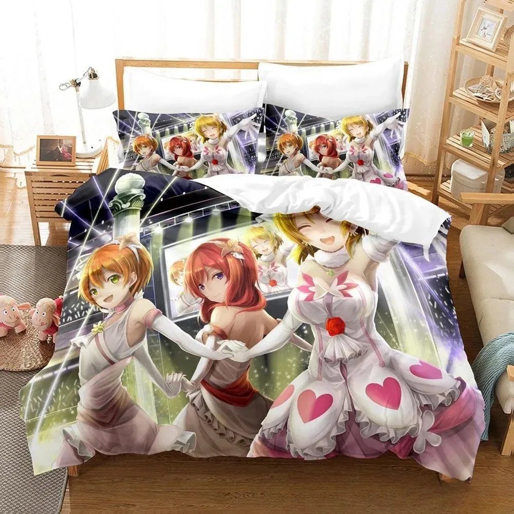 Anime Kawaii impreso en 3D Girs Love Live! Juego de cama individual, doble, tamaño Queen y King, juegos de funda nórdica para dormitorio de niños y adultos