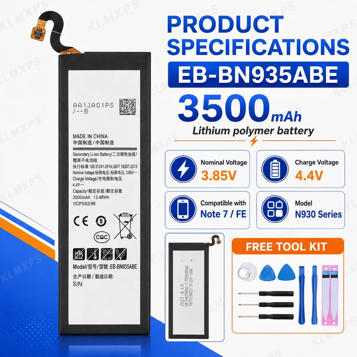 Premium Replacement Battery EB-BN935ABA EB-BN935ABE 3500mAh For Samsung Galaxy Note 7 Note FE N935 With Tool Kit