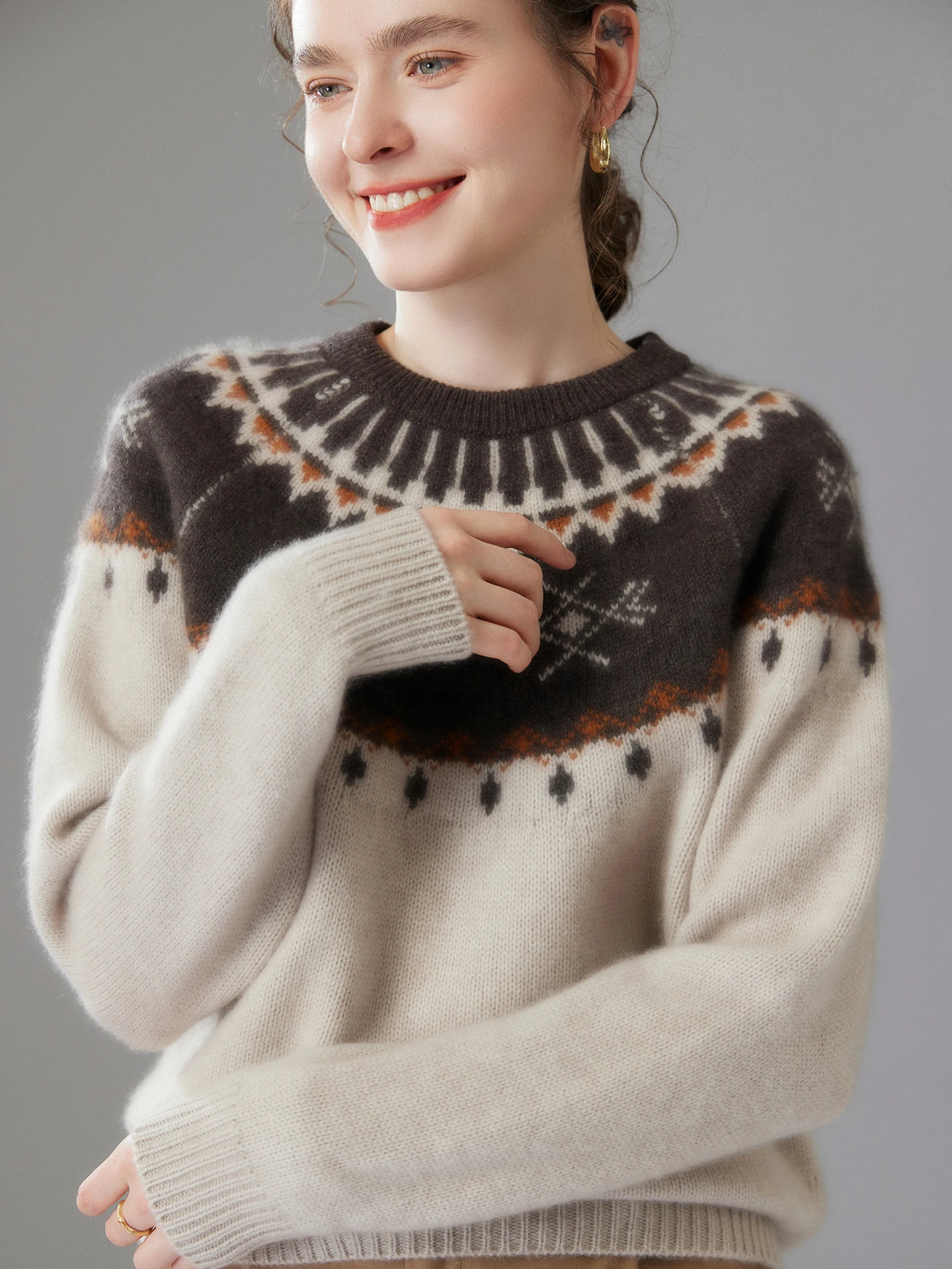 TLOML Chic Dames 100% Kasjmier Trui O-hals Vintage Jacquard Trui Herfst Winter Zacht Warm Dikker Kasjmier Truien Tops