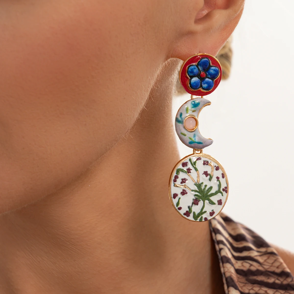 SHIXIN Trendy Creative Asymmetrical Flower Oil Dripping Pendant Earrings Women Bohemian Charm Geometric Stud Earring Y2K Jewelry