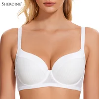 Sheroine Sujetador tipo camiseta de talla grande, push up con aros, ligeramente acolchado, cobertura total, sujetadores de inmersión para mujer, comodidad de apoyo