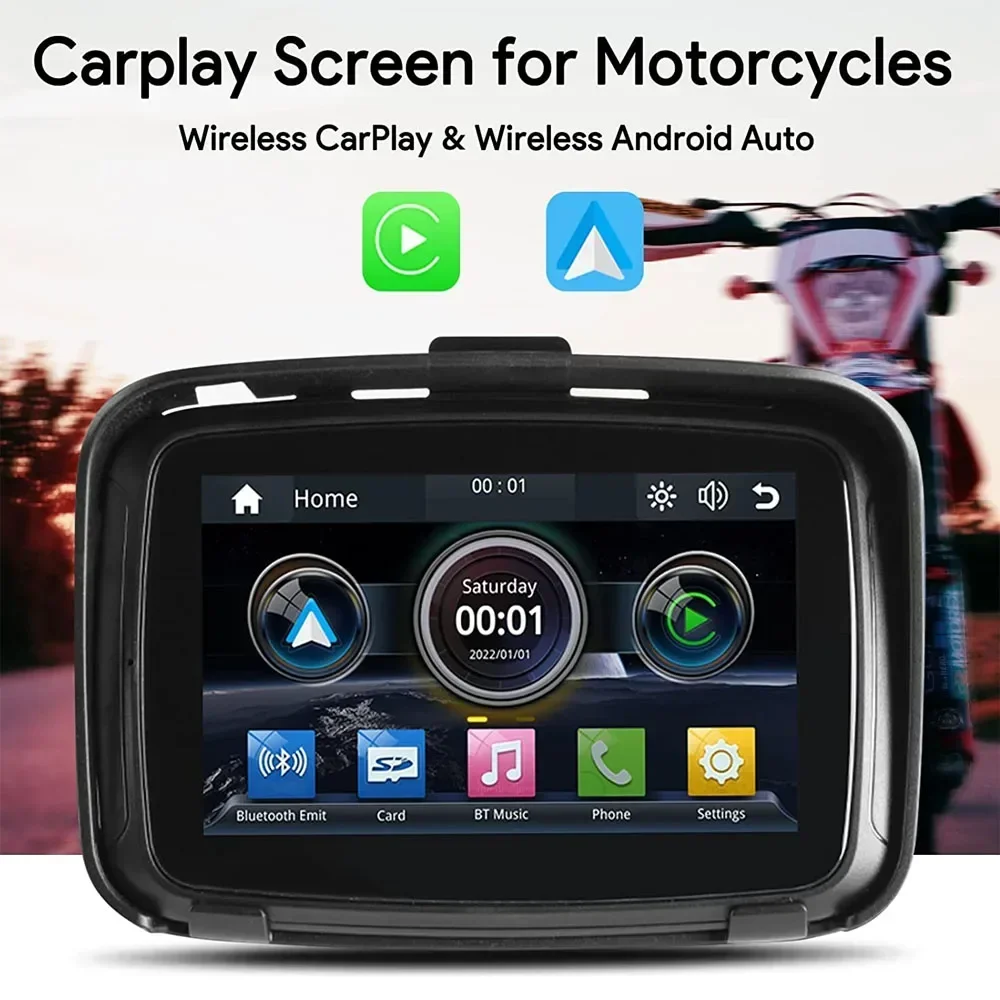 

Лидер продаж, универсальный беспроводной Carplay мотоцикл Carplay экран мотоцикл Siri Dual BT 5,0 WIFI GPS навигационный мотор Android Auto