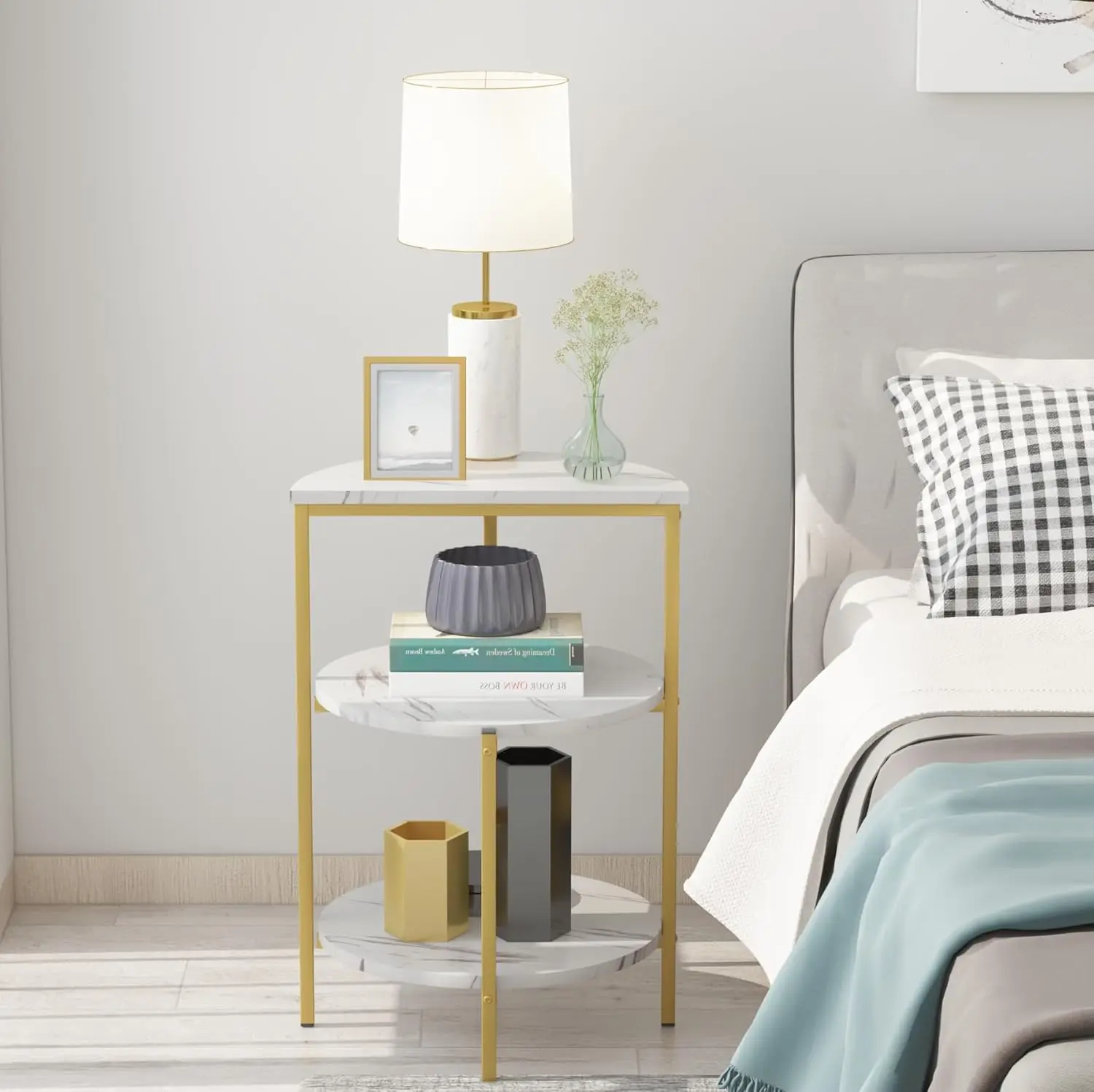 Lamerge Coffee Table Set Of 3,Rectangle Coffee Table&2 Accent Table,Faux Marble Tabletop,3 Piece Living Room Table Sets With