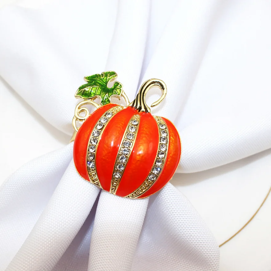 10pcslot New Napkin Ring Orange Pumpkin Napkin Ring Thanksgiving Napkin Buckle Table Decoration Supplies