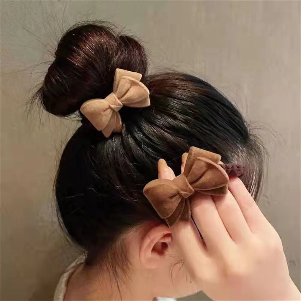 Coffee Color Heart Pendent Hair Rope Girl Cute Bowknot Hair Ties Elastic Rubber Hair Bands Hair Accessories For Women