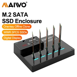 MAIWO 5 Bay M.2 SATA Duplicator Cloner USB 3.0 to M2 SSD Adapter Docking Station 10TB Capacity Mobile Hard Drive Box for PC Case