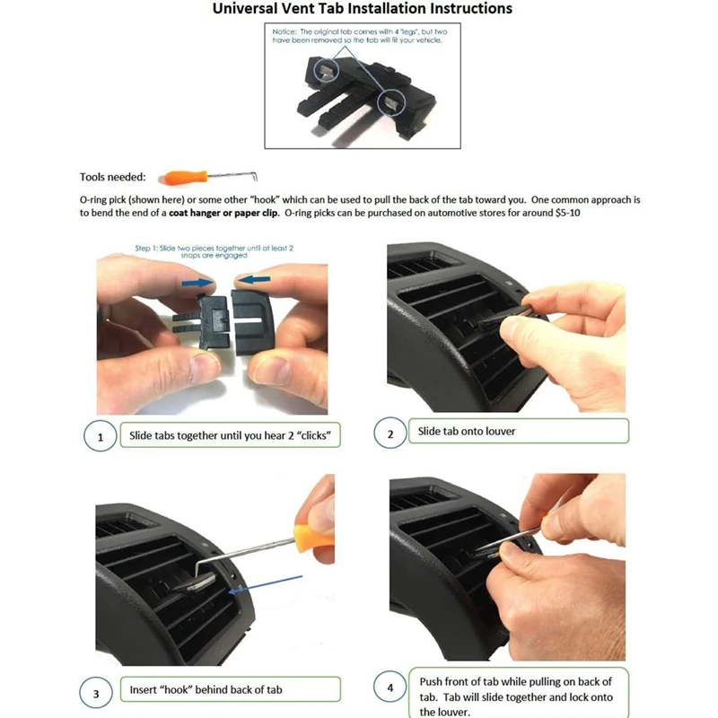 2X Front Center Side Air Vent Outlet Tab Clips, AC Vent Adjustment Buckle Repair Kit For Toyota Corolla 2009-2013