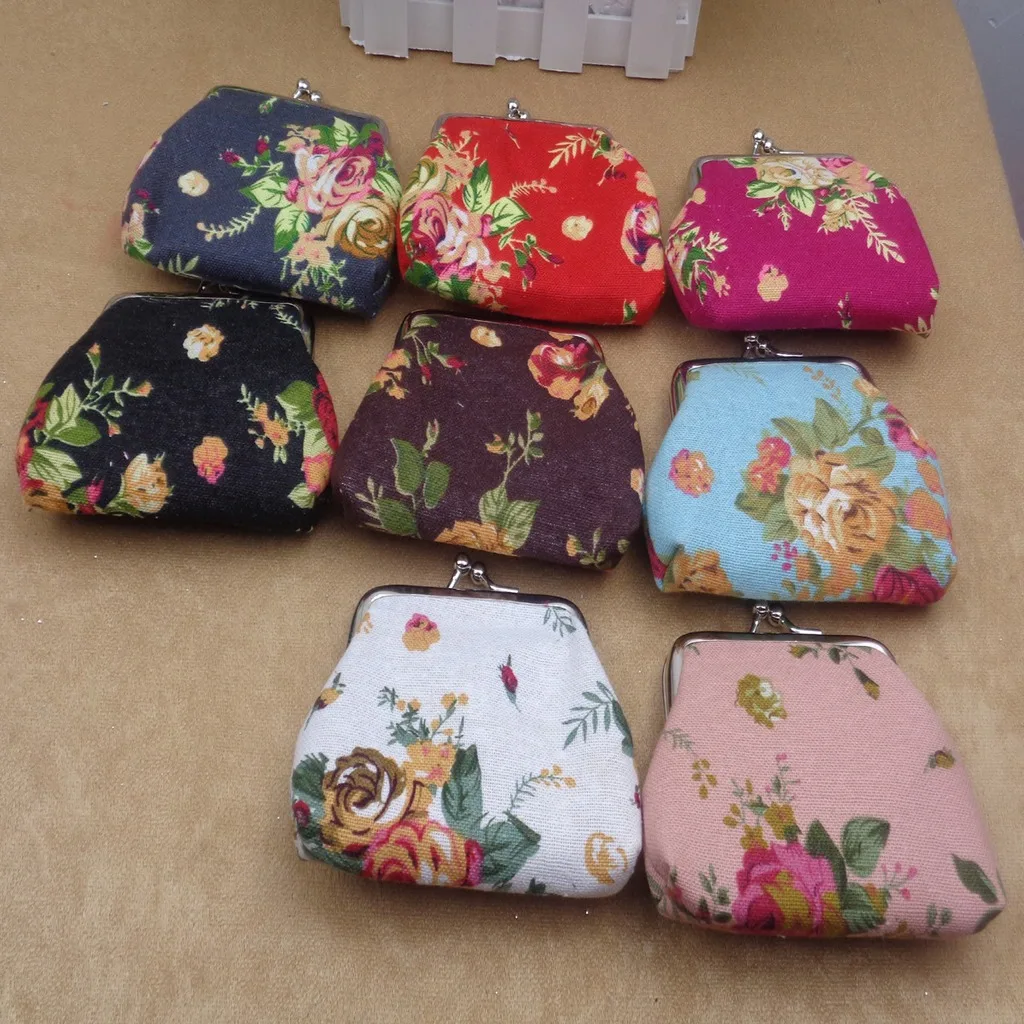 Rose Peony Coin Pouch Cotton Small Accessories Purse Canvas Coin Purse Fresh Kiss Lock Coin Purse For Commuting Casual Outings