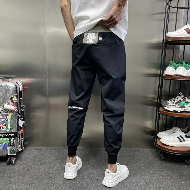 

Мужские летние брюки Bla Qui-Dry Slim Fit из ледяного шелка с вышивкой, модные повседневные брюки с манжетами, молодежные, энергичные, стильные