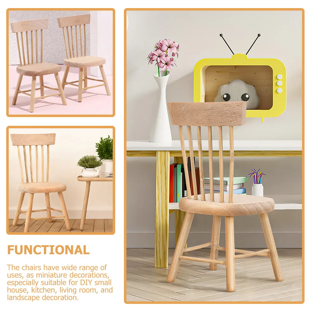 

3Pcs Solid Wood Tiny Chairs Perfect for Dollhouse Interiors Mini Furniture Set Realistic Design Home Decor Accessories