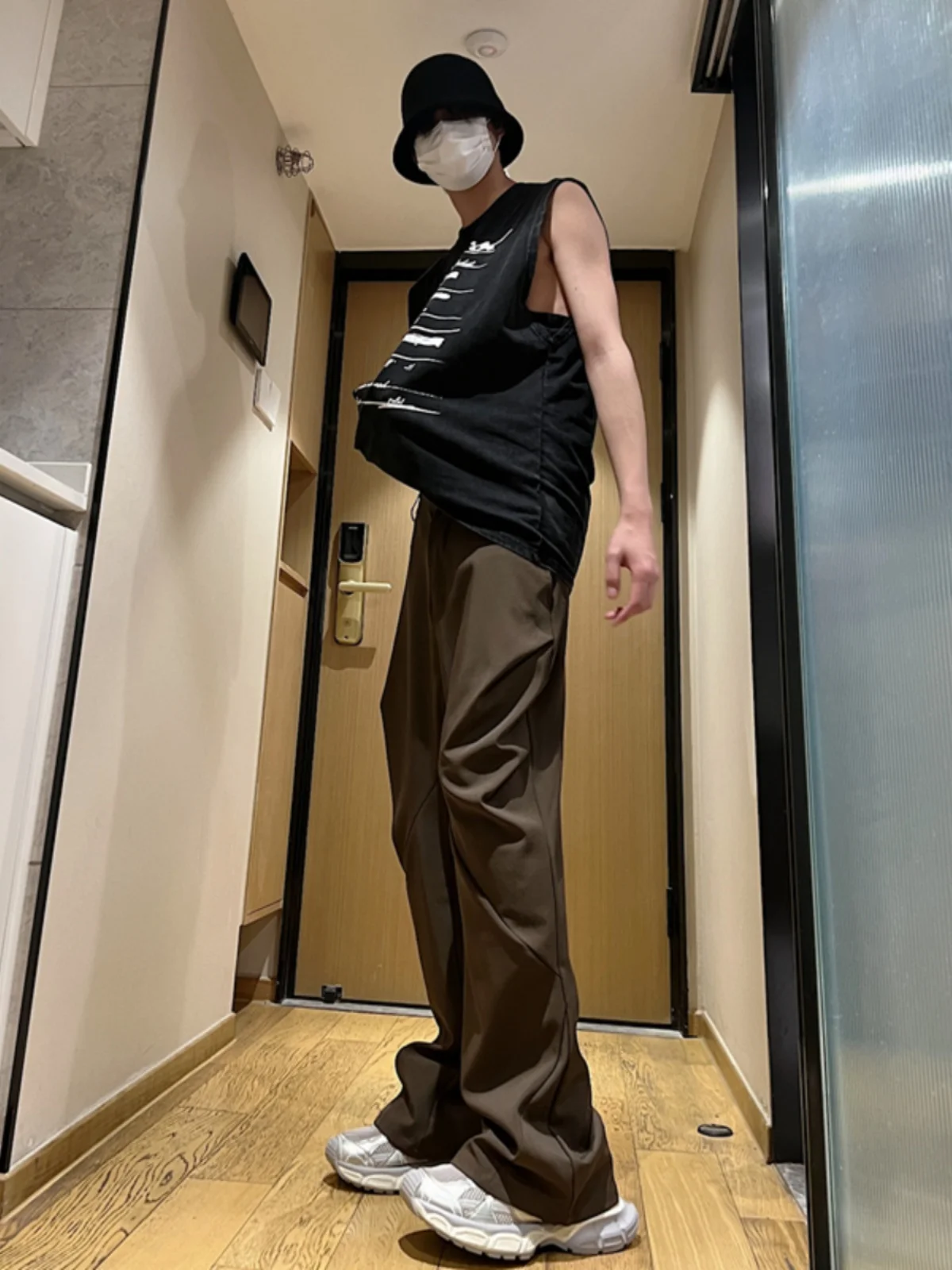 

Browan Pleated Men's Summer Pants Drapey High-End American Sle Straight Leg Bell Bot Casual Cool Wind Pure Color