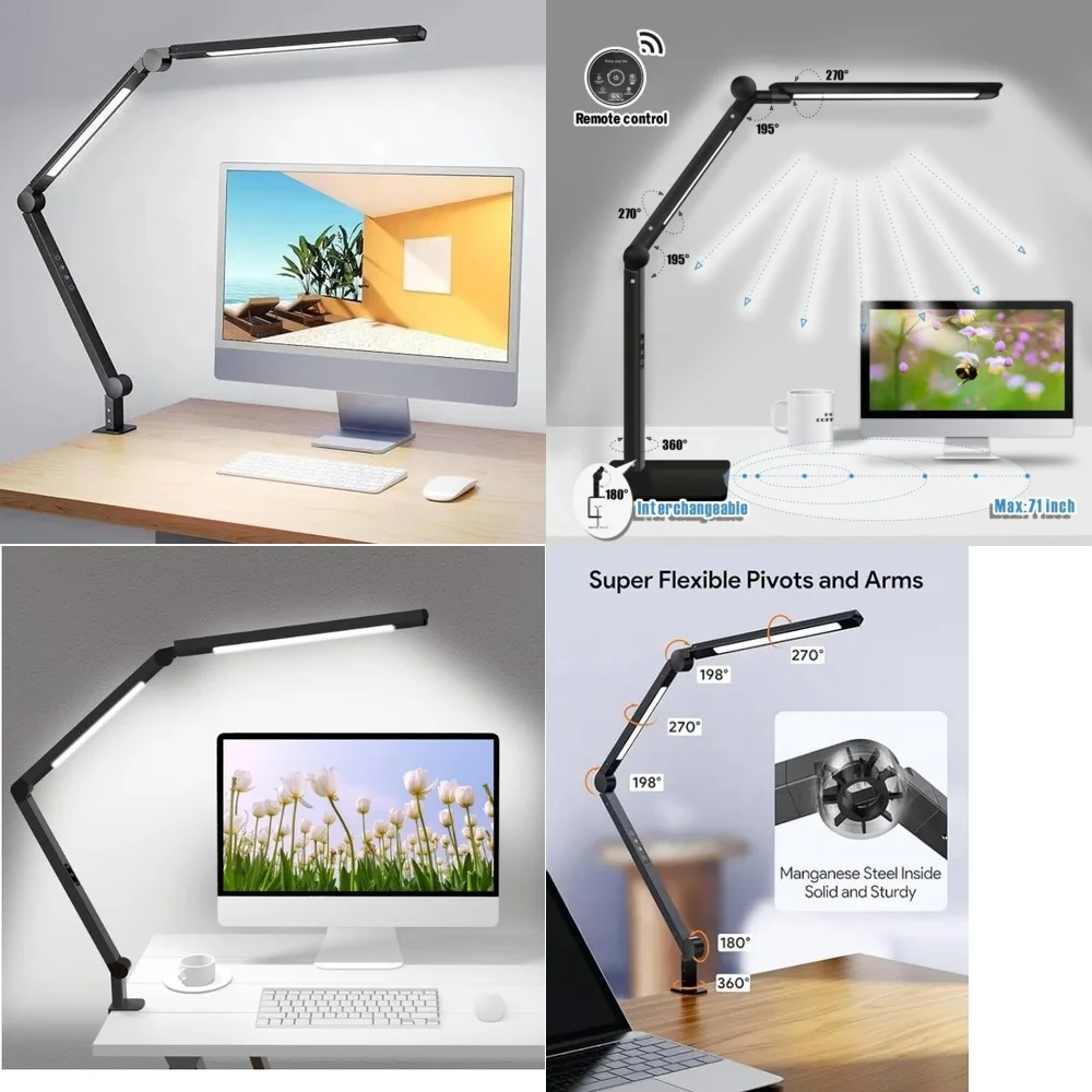 

PlugLED Desk Lamp with Clamp and Adjustable Arm Base for Eye Care Aluminum Flexible Gooseneck Study Lighting forin Desk Lamps