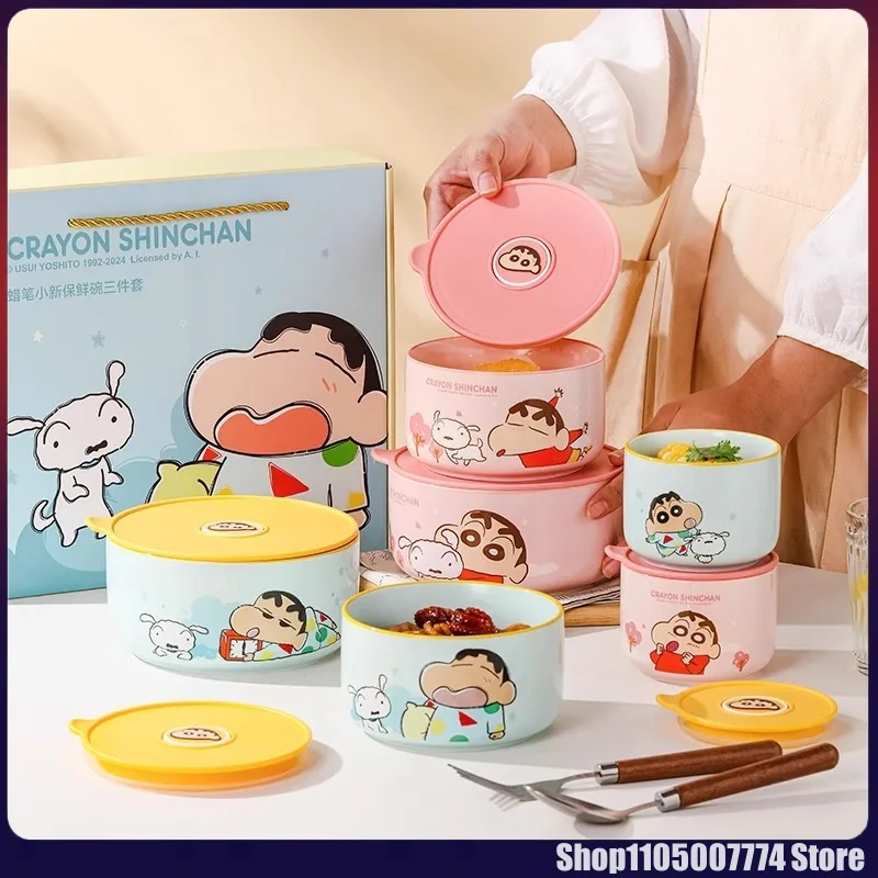 

Crayon Shin-Chan Cute Cartoon Image Ceramic Instant Noodle Bowl Student Sealed Portable Microwave Oven Available Bento Bowl