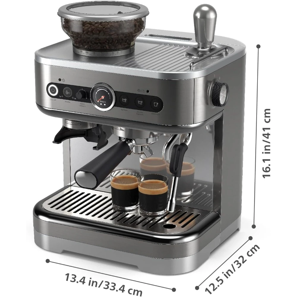 Semi Automatic Espresso Machine, Single & Double Espresso, 250g Bean Container, Portable Coffee Maker