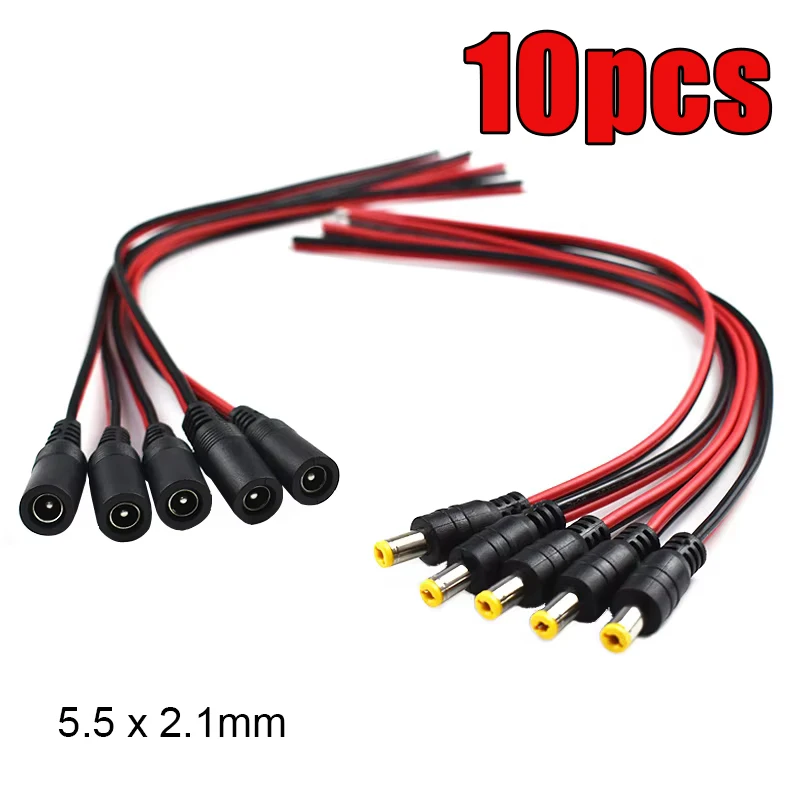 10 adet 12V DC konnektörler erkek dişi jak kablo tel hattı adaptör fişi güç kaynağı 5.5X2.1mm LED şerit ışık