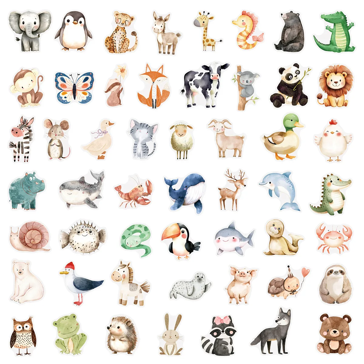 50Pcs Transparent PET Watercolor Animal Stickers DIY Luggage Skateboard Motorcycle Notebook Waterproof Stickers image 6