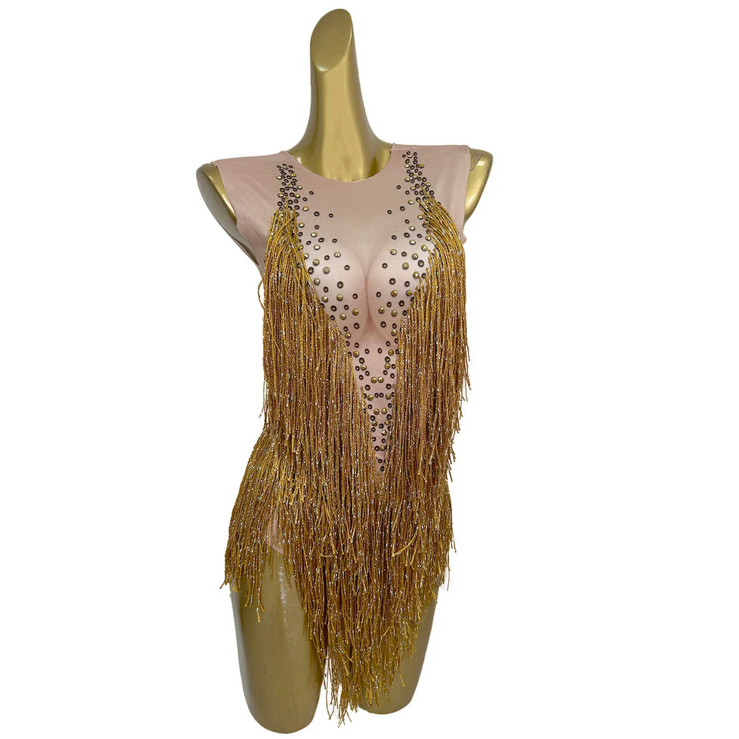 Classic Rhinestone Tassel Tight Fitting Bodysuit Singer Dance Stage Catsuit Woman Party Outfit Pole Dance Sexy Costumes Liusu