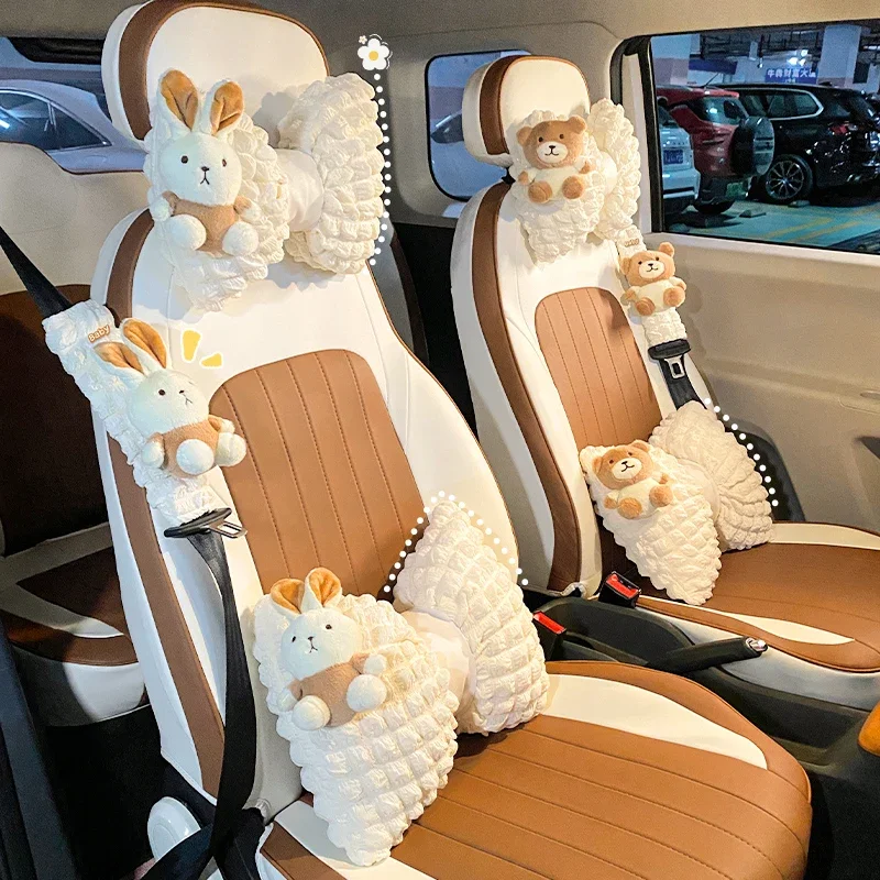 Car headrest, neck pillow, waist rest, car seat 2024 new winter plush Muse four-season universal load backrest