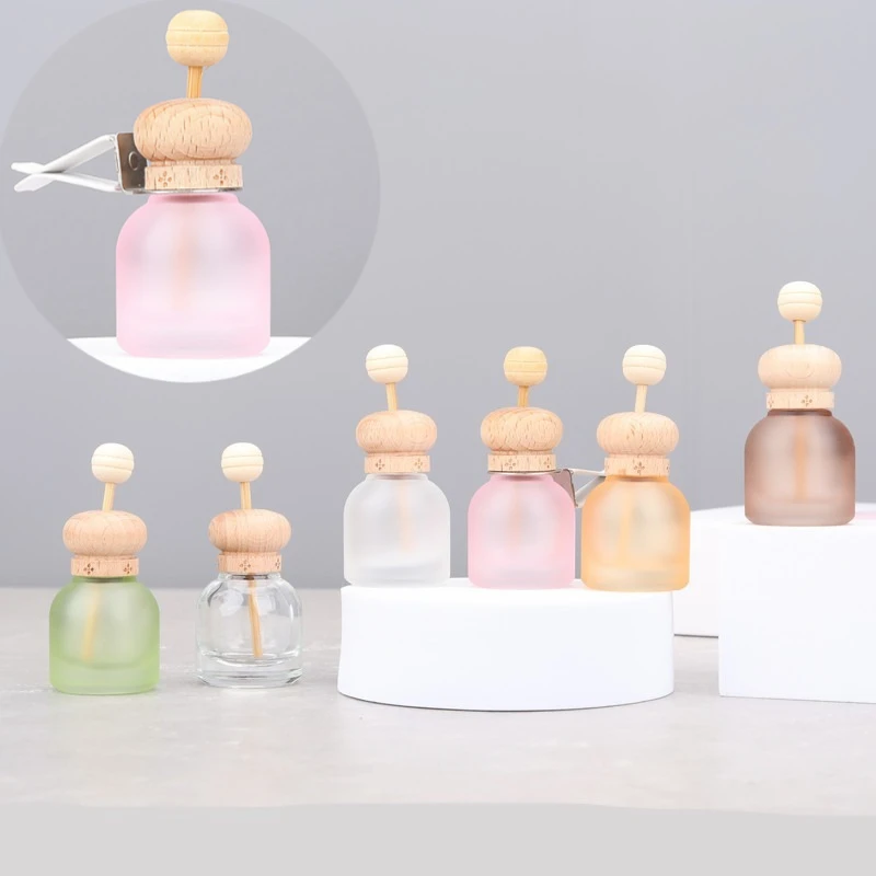 Bottiglia di profumo da 10 ml in vetro con coperchio in legno Deodorante per auto Ornamento Bottiglia vuota per styling auto per diffusore di oli essenziali