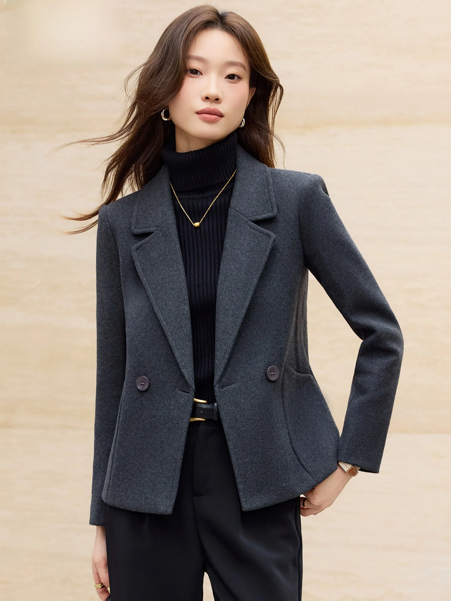 

Серый шерстяной пиджак женский, повседневный, укороченный, двубортный, с подкладкой из полиэфирного волокна, прямой подол, однотонный