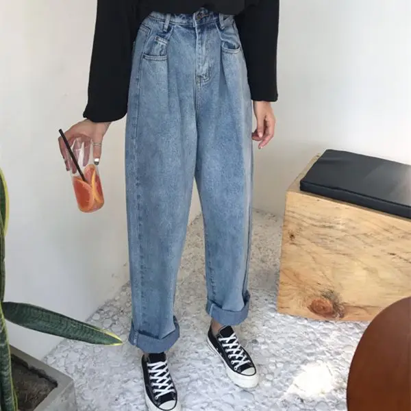 Women\'s Jeans Wide Leg Pants Retro High Waist Oversized Harajuku Yk2 Overalls Denim Straight Pants Casual Ladies Loose Jeans