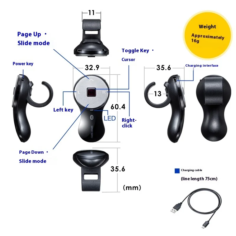 Imagem -05 - Mini Mouse Dedo sem Fio Carregamento Usb Silencioso Mini Mouse Preguiçoso Mouse Polegar Bluetooth