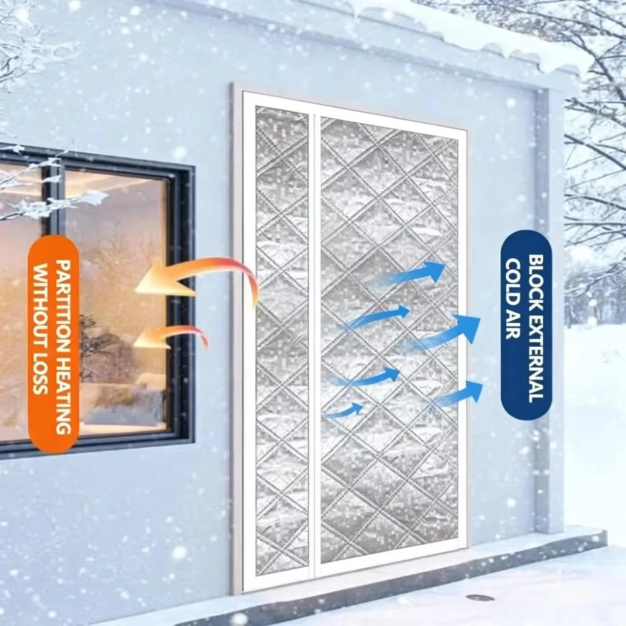 White Winter Warm Windproof and Cold Proof Cotton Door Curtain, Double-layer Thickened Household Magnetic Windproof Door Curtain