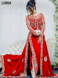 Red Party Evening Dress Long Sleeve Celebrity Dubai Abaya Arabic Kaftan Appliques Customized Floor-length Dress Robe De Mariée