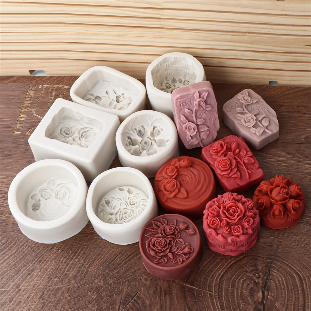Round Rose Soap Silicone Mold Valentine\'s Day Flower Soap Mold DIY Peony Tulip Rose Plaster Candle Mold Valentine\'s Day Gift