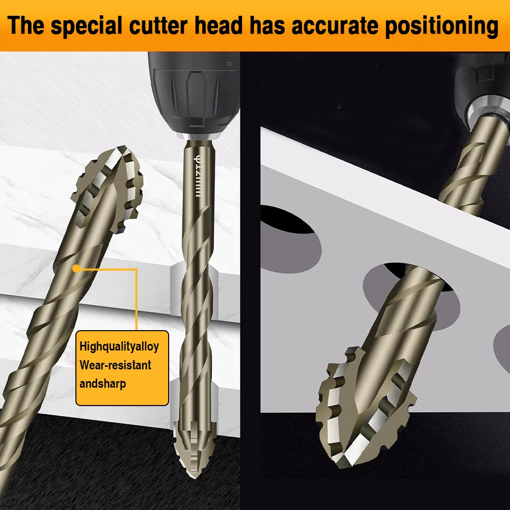 Brocas excéntricas de cabeza inclinada, broca de vidrio multifuncional de alta dureza, vástago Hexagonal para hormigón, vidrio y cerámica, 7 Uds.