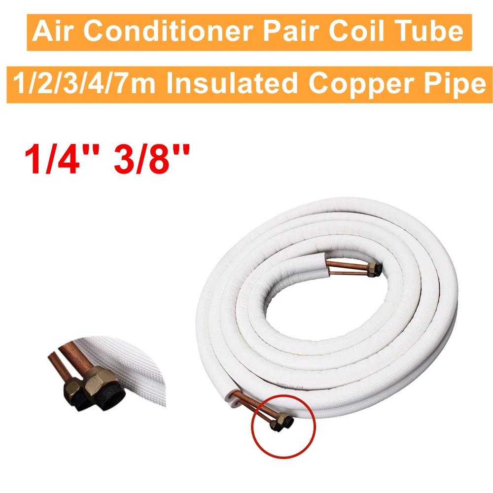 1/2/3/4/7m 1/4'' 3/8'' Air Conditioner Insulated Copper Pipe Pair Coil Tube Split Line Wire Set Air Conditioner Pipes Fittings