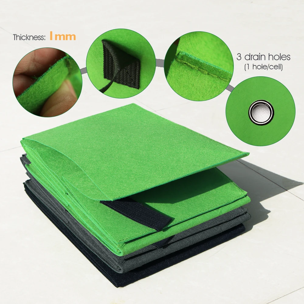 90x30x20cm Rectangle 3Grid Fabric Grow Bags Raised Garden Bed with Handle for Indoor Outdoor Flower Vegetable Potato Plants Pots