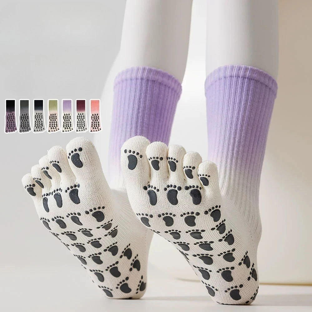 

Носки для йоги, силиконовые нескользящие профессиональные спортивные носки с пятью пальцами, дышащие хлопковые домашние носки для пола, тренажерного зала, фитнеса, пилатеса, носки