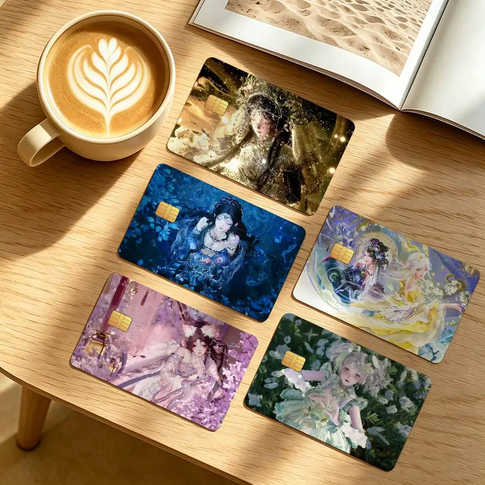 Game Infinity Nikki 4Pcs Waterproof Scratch Resistant Card Skin Stickers Fashion Decorative for Credit Debit Bank