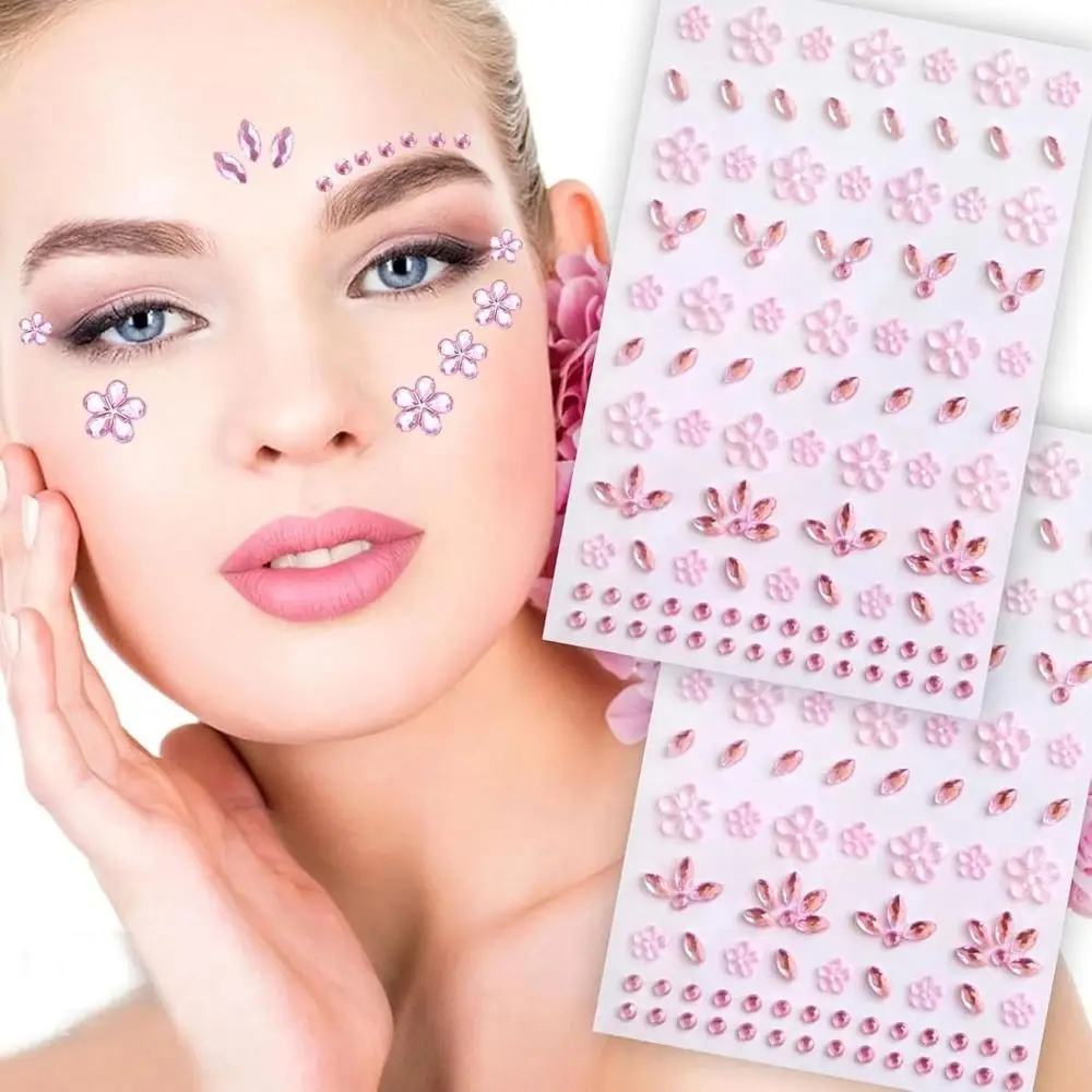 Hot Flower Face Sticker Pure Color Self-Adhesive Rhinestones Face Gems Sticker Face Jewelry Decals for Eyes Face Nail Body