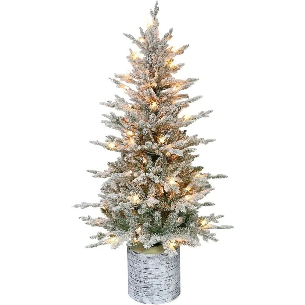 

4.5 Foot Pre-Lit Potted Flocked Arctic Fir Artificial Christmas Tree with 70 UL-Listed Clear Lights - Perfect Holiday Decor